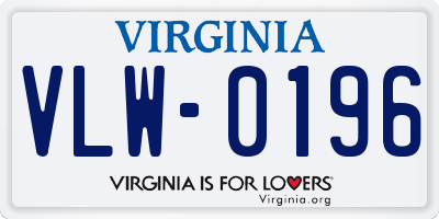 VA license plate VLW0196