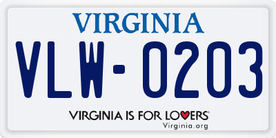 VA license plate VLW0203