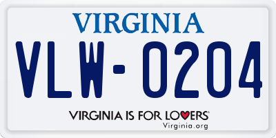 VA license plate VLW0204