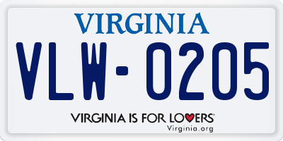 VA license plate VLW0205