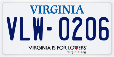 VA license plate VLW0206