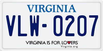 VA license plate VLW0207