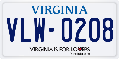 VA license plate VLW0208