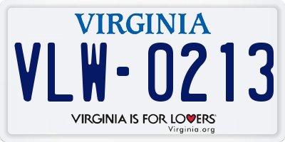 VA license plate VLW0213