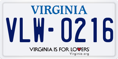 VA license plate VLW0216