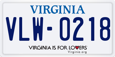 VA license plate VLW0218