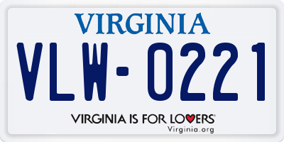 VA license plate VLW0221