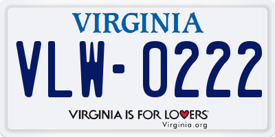 VA license plate VLW0222