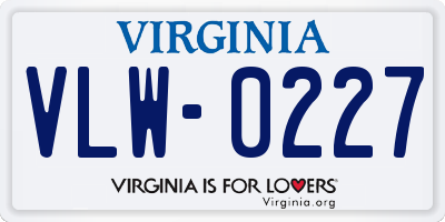 VA license plate VLW0227