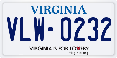 VA license plate VLW0232