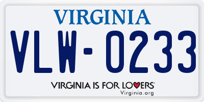 VA license plate VLW0233