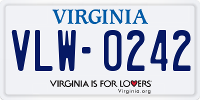 VA license plate VLW0242