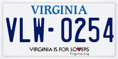 VA license plate VLW0254