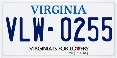 VA license plate VLW0255