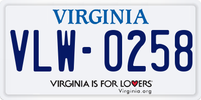 VA license plate VLW0258