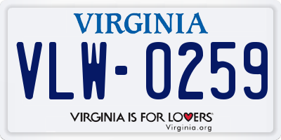 VA license plate VLW0259