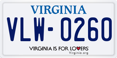 VA license plate VLW0260