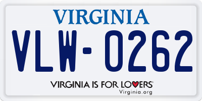 VA license plate VLW0262