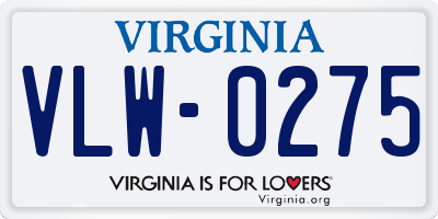 VA license plate VLW0275