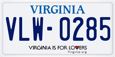 VA license plate VLW0285