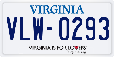 VA license plate VLW0293