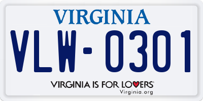 VA license plate VLW0301