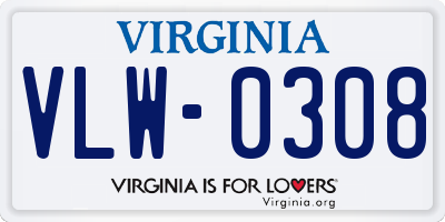 VA license plate VLW0308