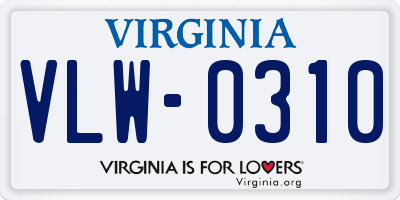 VA license plate VLW0310