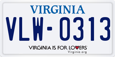 VA license plate VLW0313