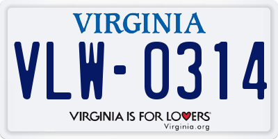 VA license plate VLW0314