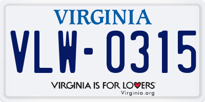 VA license plate VLW0315