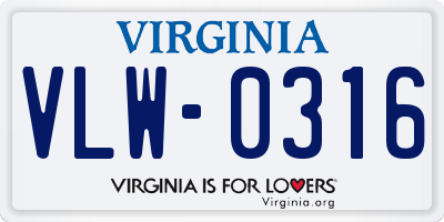 VA license plate VLW0316