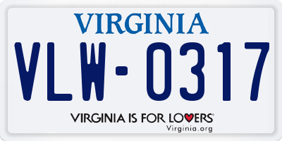 VA license plate VLW0317