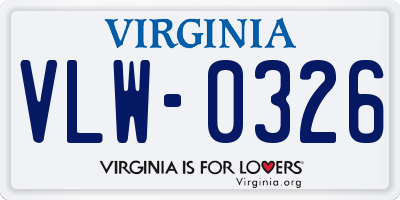 VA license plate VLW0326