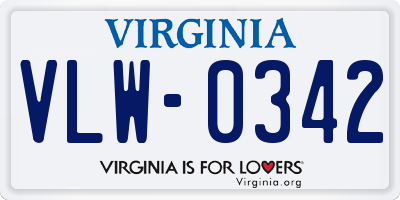 VA license plate VLW0342