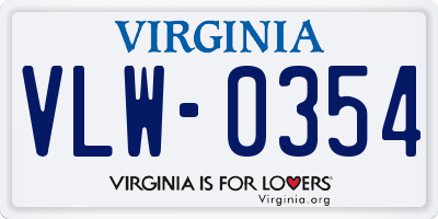 VA license plate VLW0354