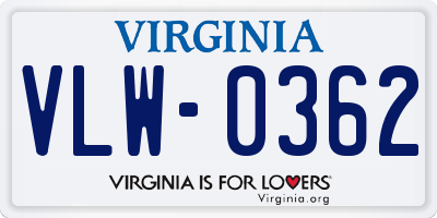 VA license plate VLW0362