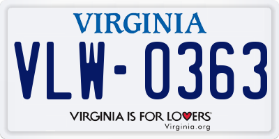 VA license plate VLW0363