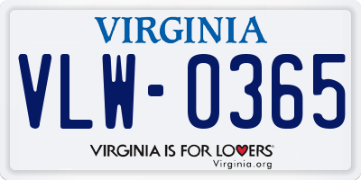 VA license plate VLW0365