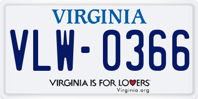 VA license plate VLW0366