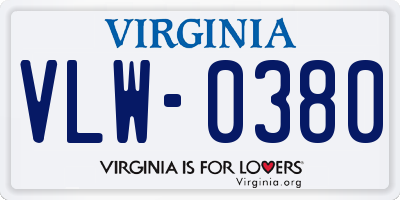 VA license plate VLW0380