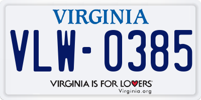 VA license plate VLW0385