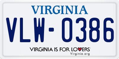 VA license plate VLW0386