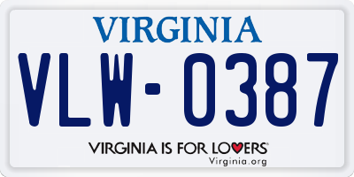 VA license plate VLW0387