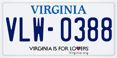 VA license plate VLW0388