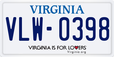 VA license plate VLW0398