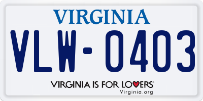 VA license plate VLW0403