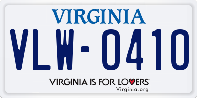 VA license plate VLW0410