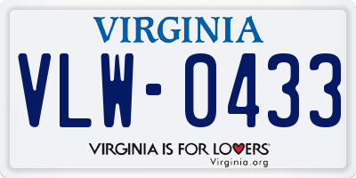 VA license plate VLW0433