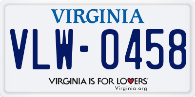 VA license plate VLW0458